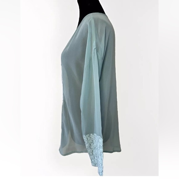 Sundance Top Silk Tunic M Green Blue Sheer Crochet Cottage Boho Party Shirt EUC - Picture 3 of 7